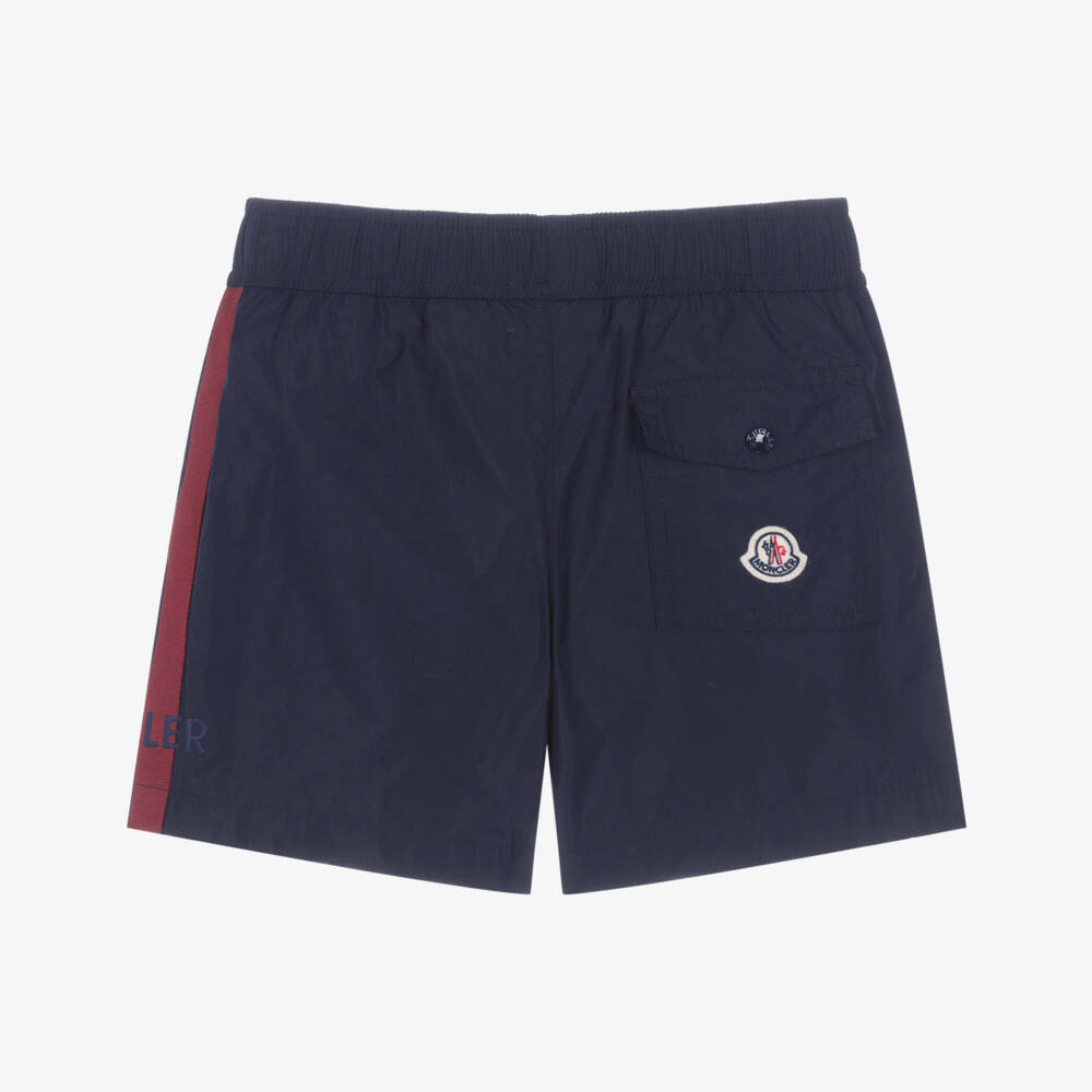 Moncler Enfant-Boys Navy Blue Swim Shorts with Tricolour Trims | Childrensalon