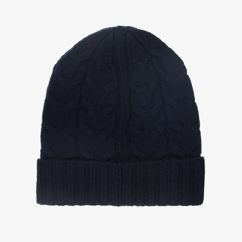 Moncler Enfant-Boys Navy Blue Wool Beanie Hat | Childrensalon