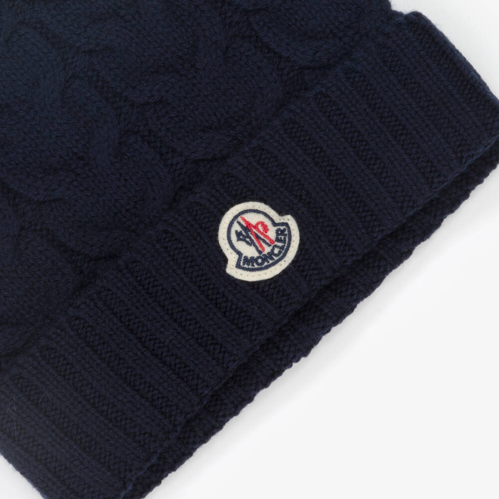 Moncler Enfant-Boys Navy Blue Wool Beanie Hat | Childrensalon