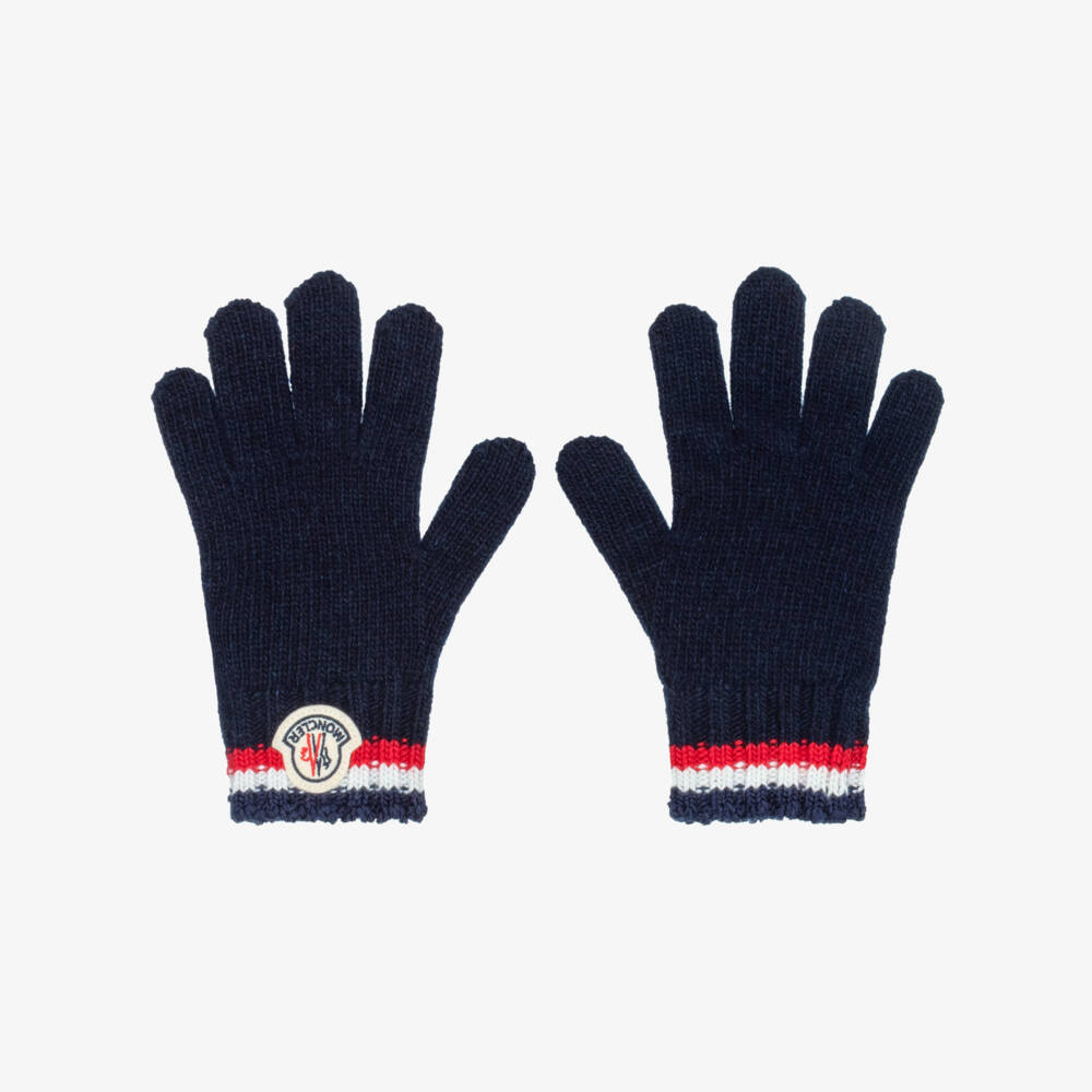 Moncler Enfant-Boys Navy Blue Wool Gloves & Scarf Set | Childrensalon