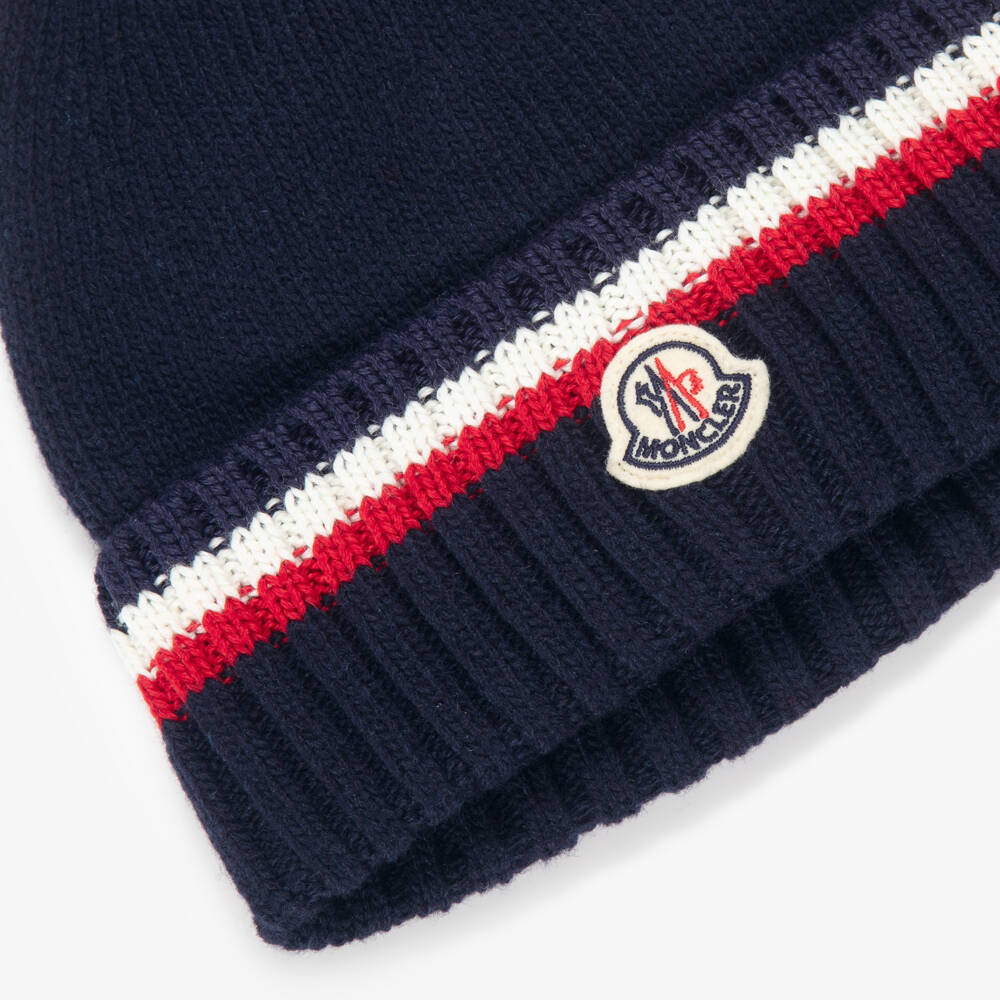 Moncler Enfant-Boys Navy Blue Wool Knit Beanie Hat | Childrensalon