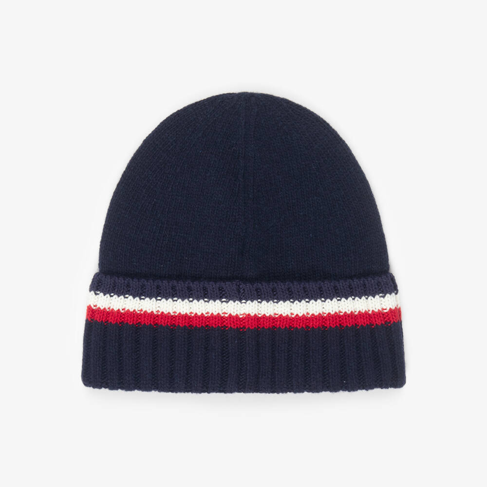 Moncler Enfant-Boys Navy Blue Wool Knit Beanie Hat | Childrensalon