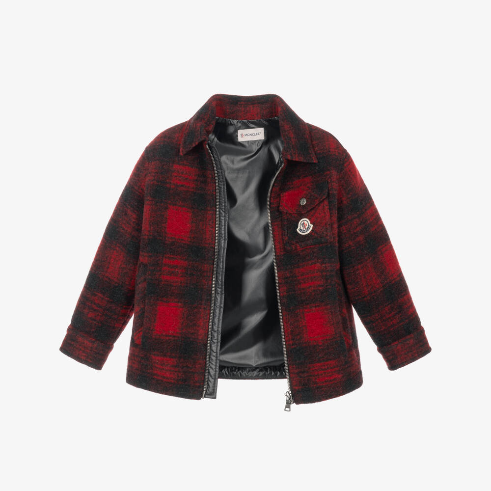 Moncler Enfant-Boys Red & Black Check Short Jacket | Childrensalon