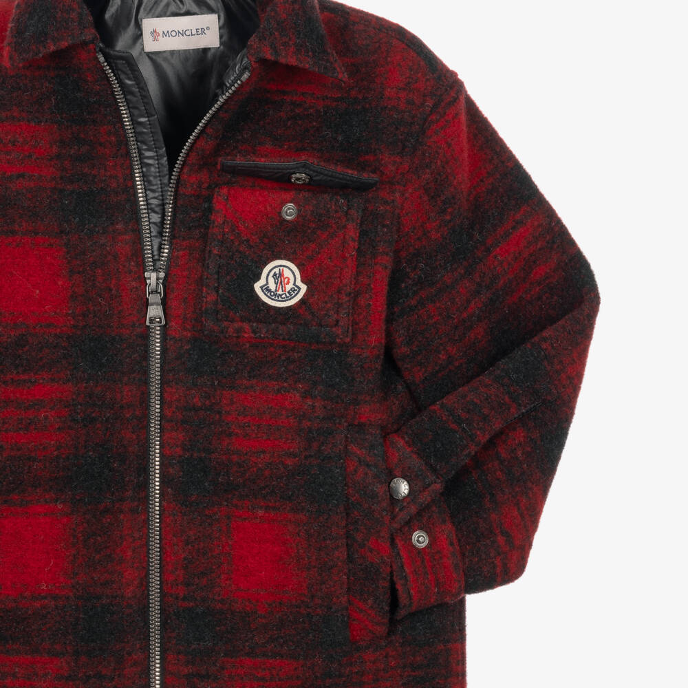 Moncler Enfant-Boys Red & Black Check Short Jacket | Childrensalon