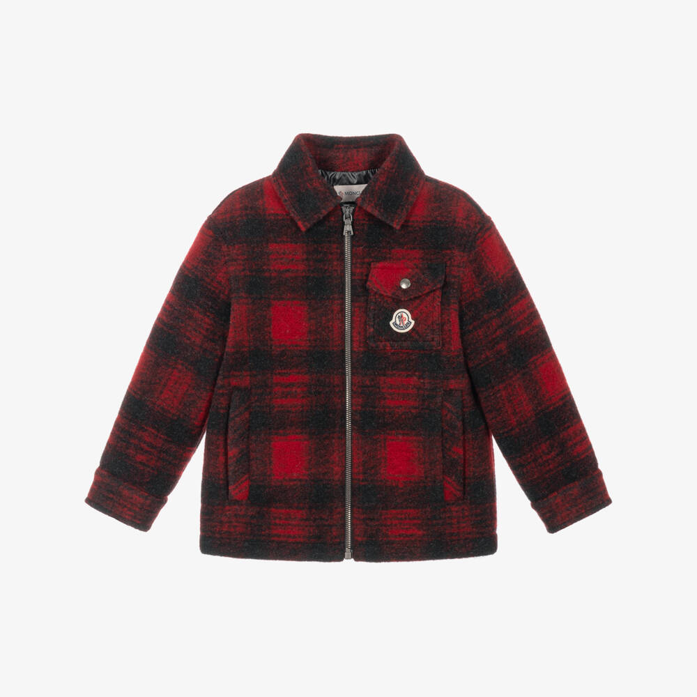 Moncler Enfant-Boys Red & Black Check Short Jacket | Childrensalon
