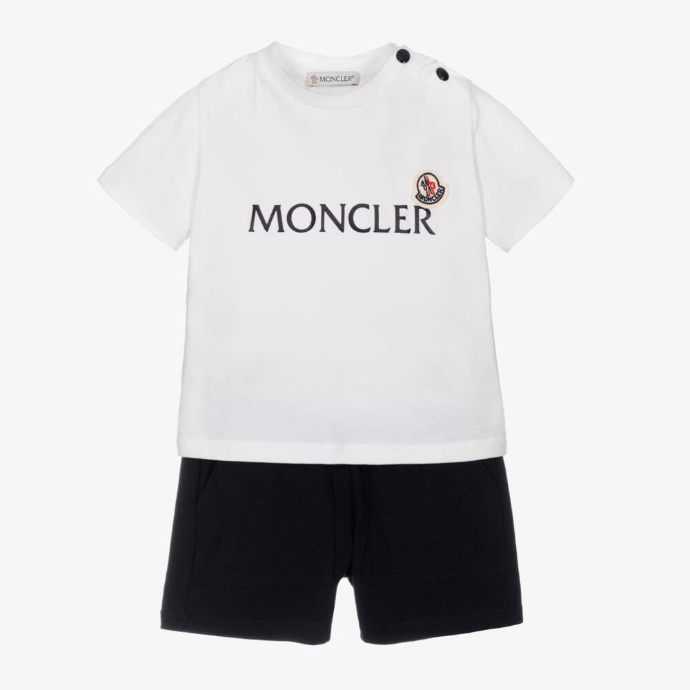 Moncler Enfant-Boys White & Blue Cotton Shorts Set | Childrensalon