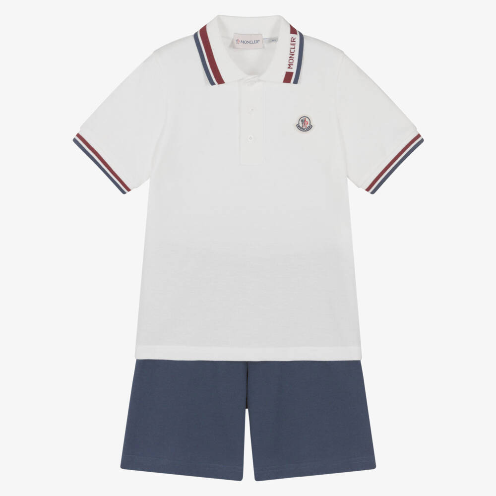 Moncler Enfant-Boys White & Blue Cotton Shorts Set | Childrensalon