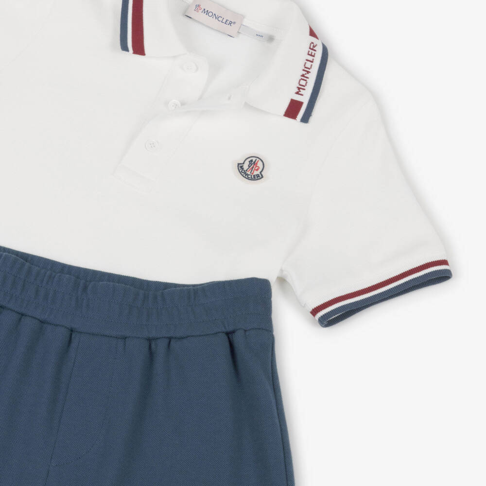 Moncler Enfant-Boys White & Blue Cotton Shorts Set | Childrensalon