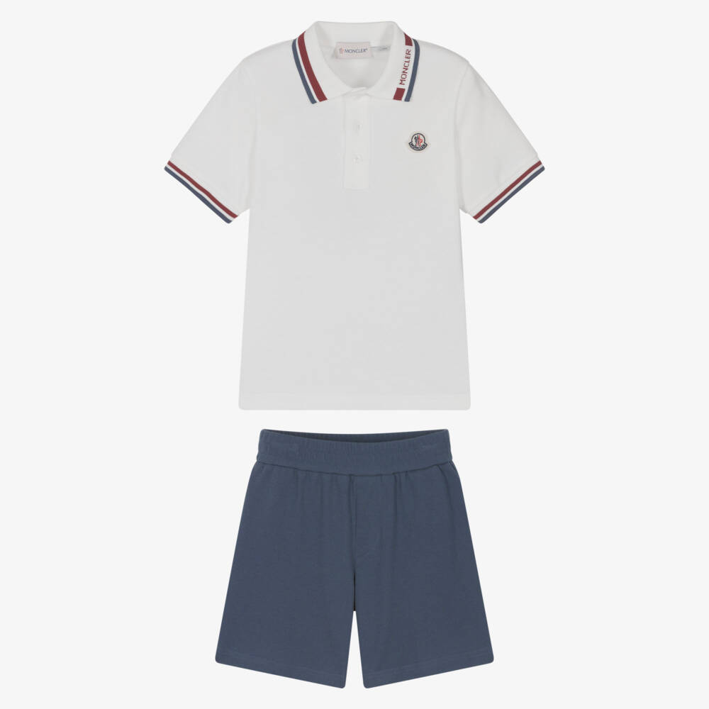 Moncler Enfant-Boys White & Blue Cotton Shorts Set | Childrensalon