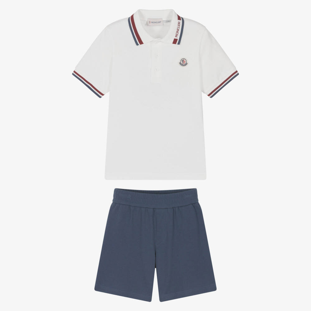 Moncler Enfant-Boys White & Blue Cotton Shorts Set | Childrensalon