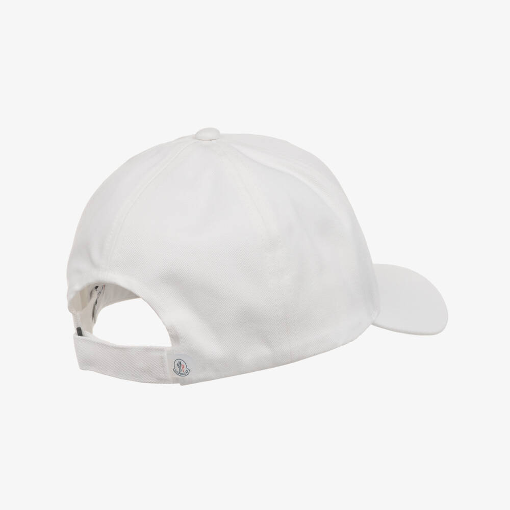 Moncler Enfant-Boys White Cotton Baseball Cap with Triple Bell Logo | Childrensalon
