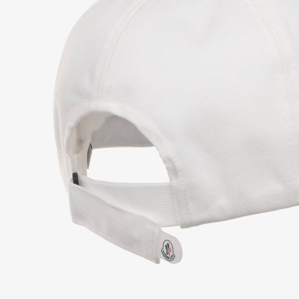 Moncler Enfant-Boys White Cotton Baseball Cap with Triple Bell Logo | Childrensalon