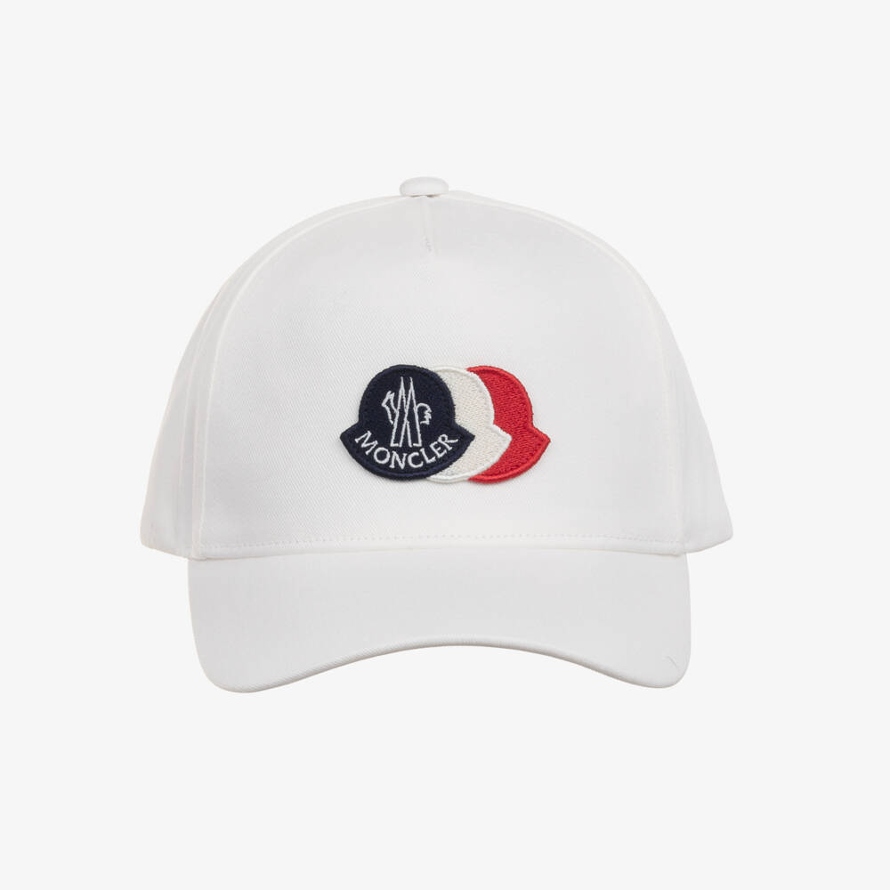 Moncler Enfant-Boys White Cotton Baseball Cap with Triple Bell Logo | Childrensalon