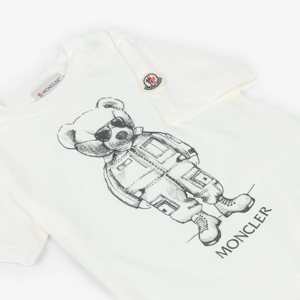 Moncler Enfant-Футболка белая из хлопка с медведем для мальчиков | Childrensalon