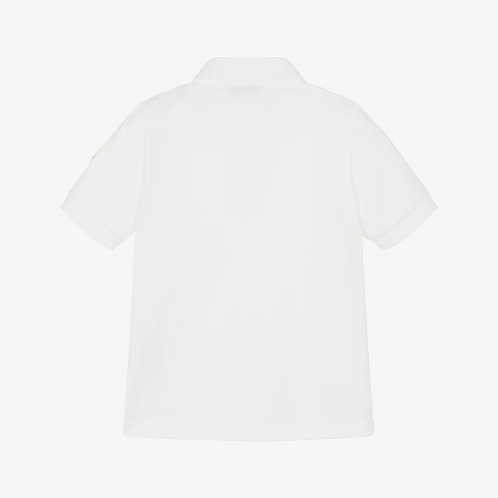 Moncler Enfant-Boys White Cotton Piqué Polo Shirt with Contrast Poppers | Childrensalon