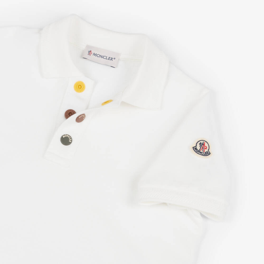 Moncler Enfant-Boys White Cotton Piqué Polo Shirt with Contrast Poppers | Childrensalon