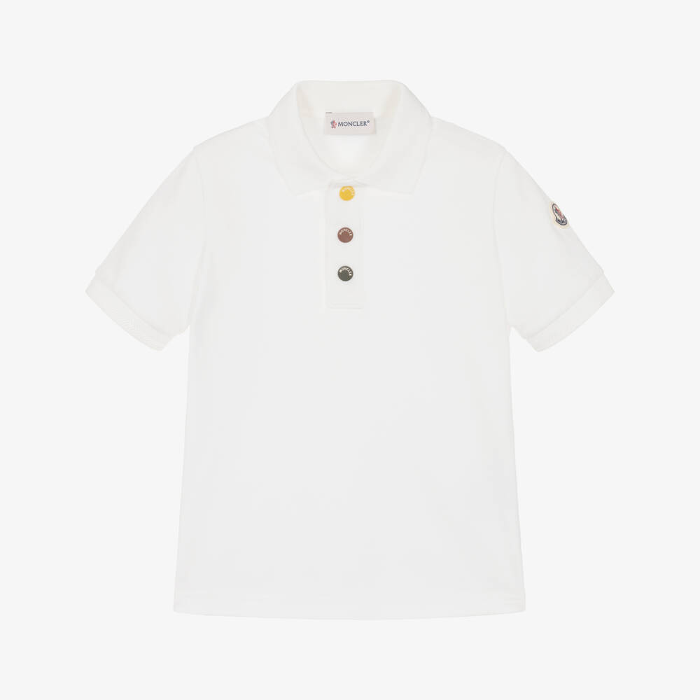Moncler Enfant-قميص بولو قطن بيكيه لون أبيض للأولاد | Childrensalon