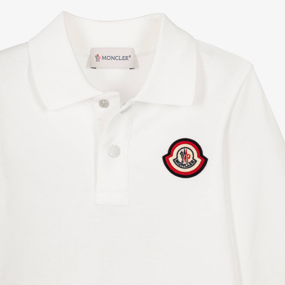 Moncler Enfant-Boys White Cotton Piqué Polo Shirt with Long Sleeves | Childrensalon