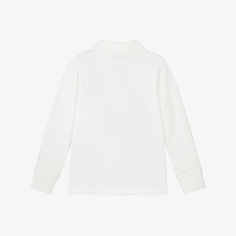 Moncler Enfant-Boys White Cotton Piqué Polo Shirt with Long Sleeves | Childrensalon