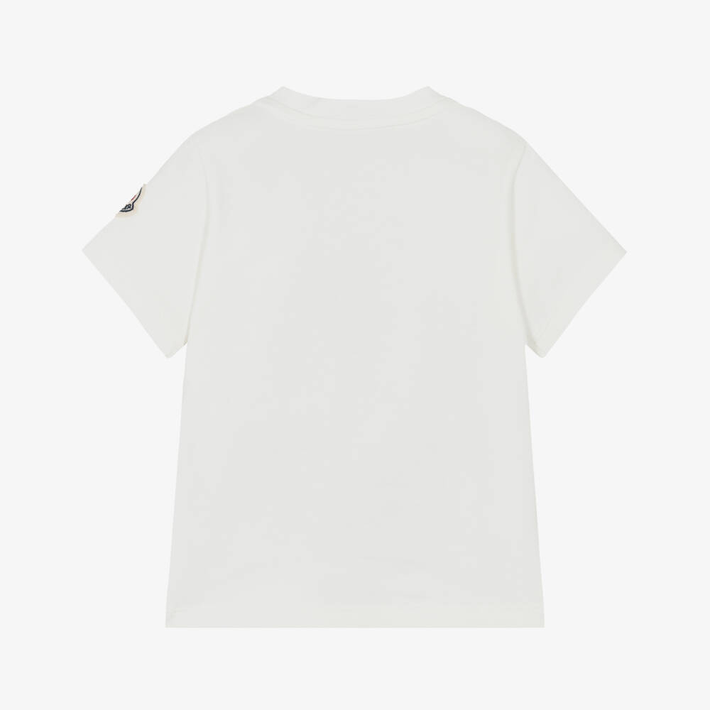 Moncler Enfant-Футболка белая хлопковая с медведем на лыжах для мальчиков | Childrensalon