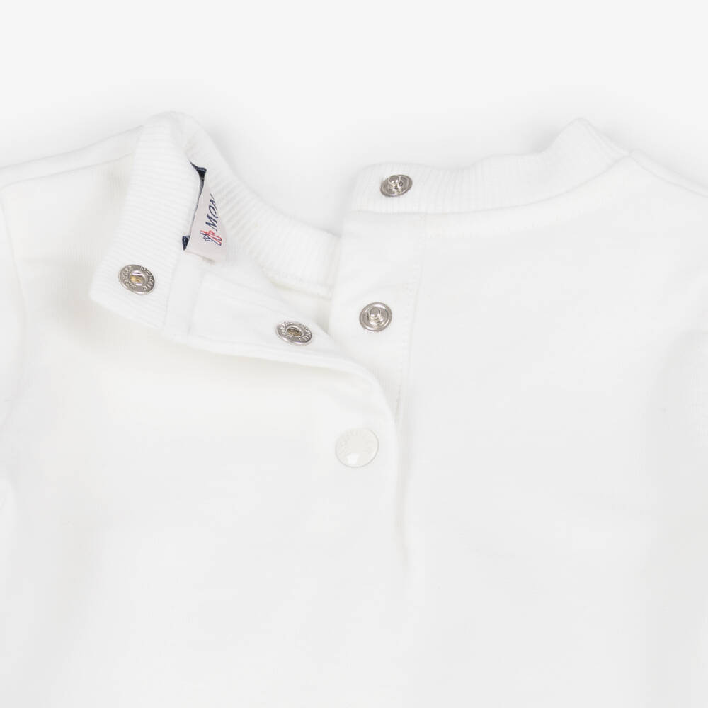 Moncler Enfant-Boys White Cotton Sweatshirt with Red & Blue Logo Print | Childrensalon