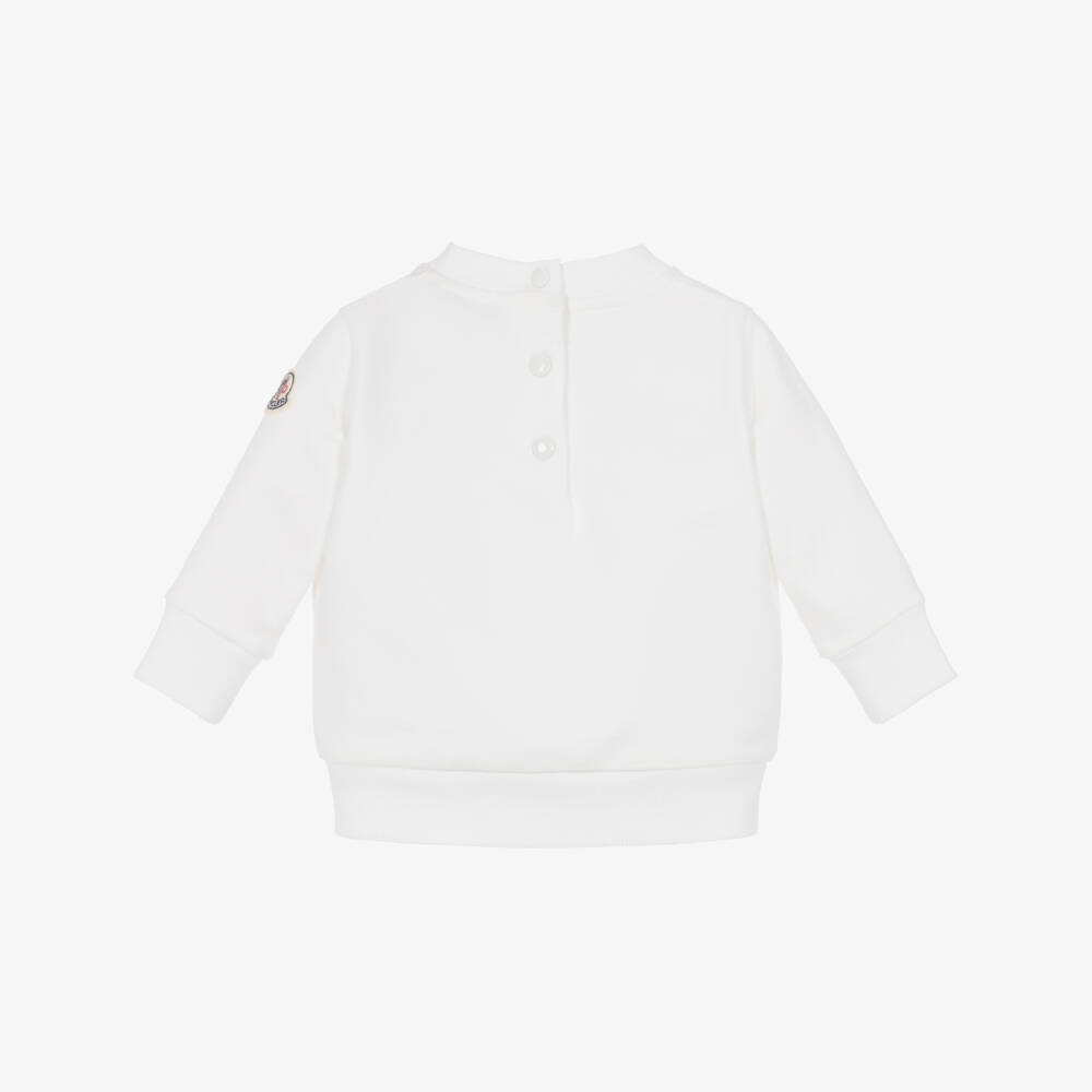 Moncler Enfant-Boys White Cotton Sweatshirt with Red & Blue Logo Print | Childrensalon