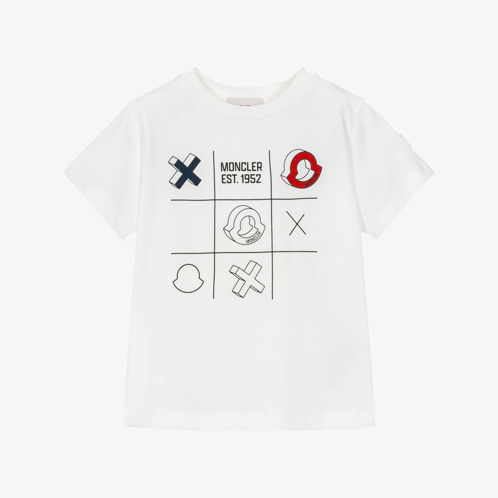 Moncler Enfant-Boys White Cotton Tic Tac Toe Print T-shirt | Childrensalon