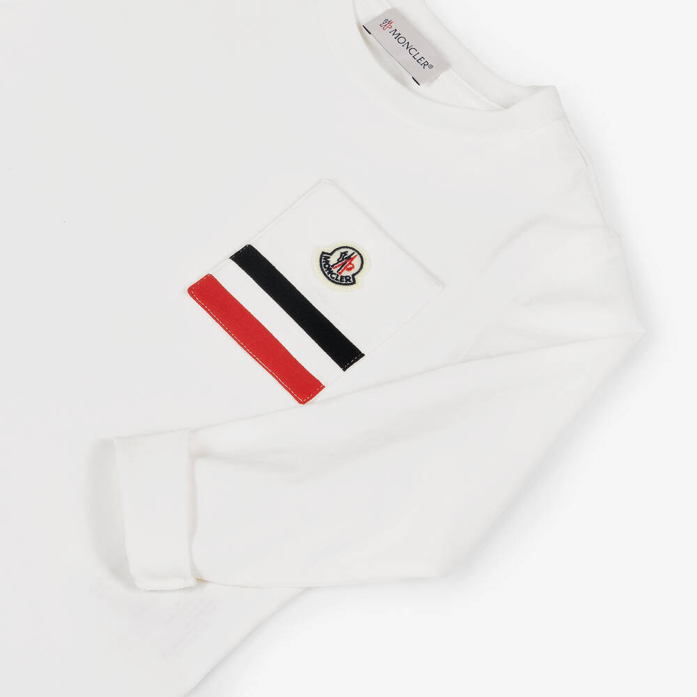 Moncler Enfant-توب قطن جيرسي لون أبيض للأولاد | Childrensalon