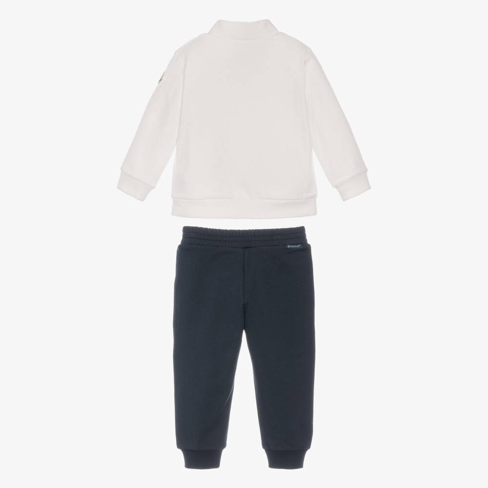 Moncler Enfant-Boys White & Navy Blue Cotton Jersey Tracksuit | Childrensalon