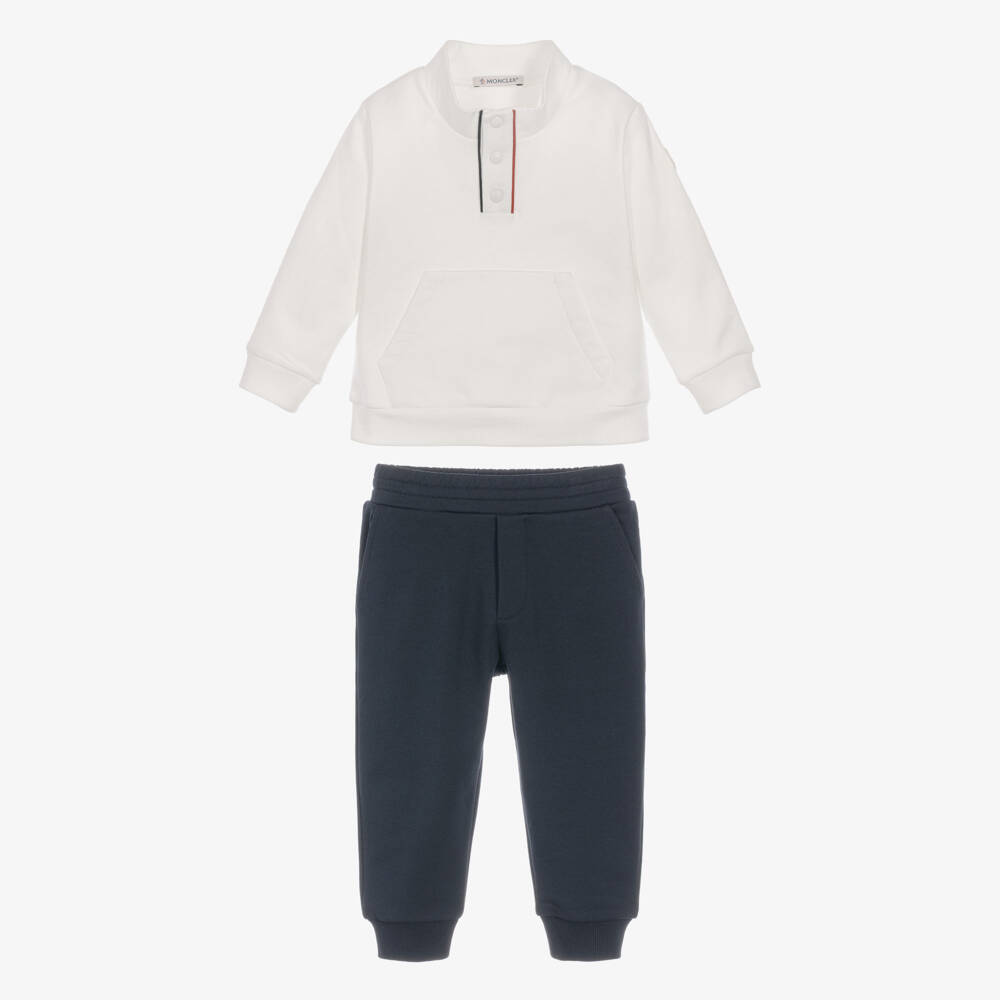 Moncler Enfant-Boys White & Navy Blue Cotton Jersey Tracksuit | Childrensalon