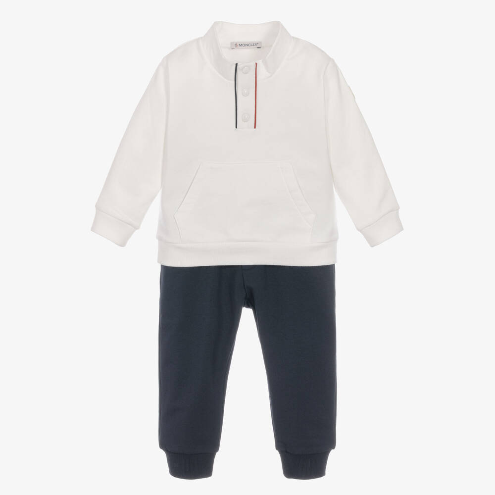 Moncler Enfant-Boys White & Navy Blue Cotton Jersey Tracksuit | Childrensalon