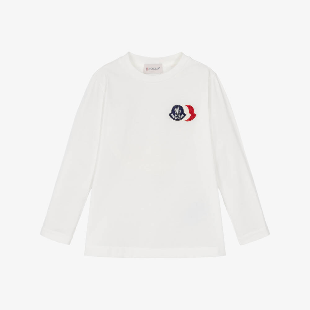 Moncler Enfant-Boys White Organic Cotton Triple Logo Top | Childrensalon