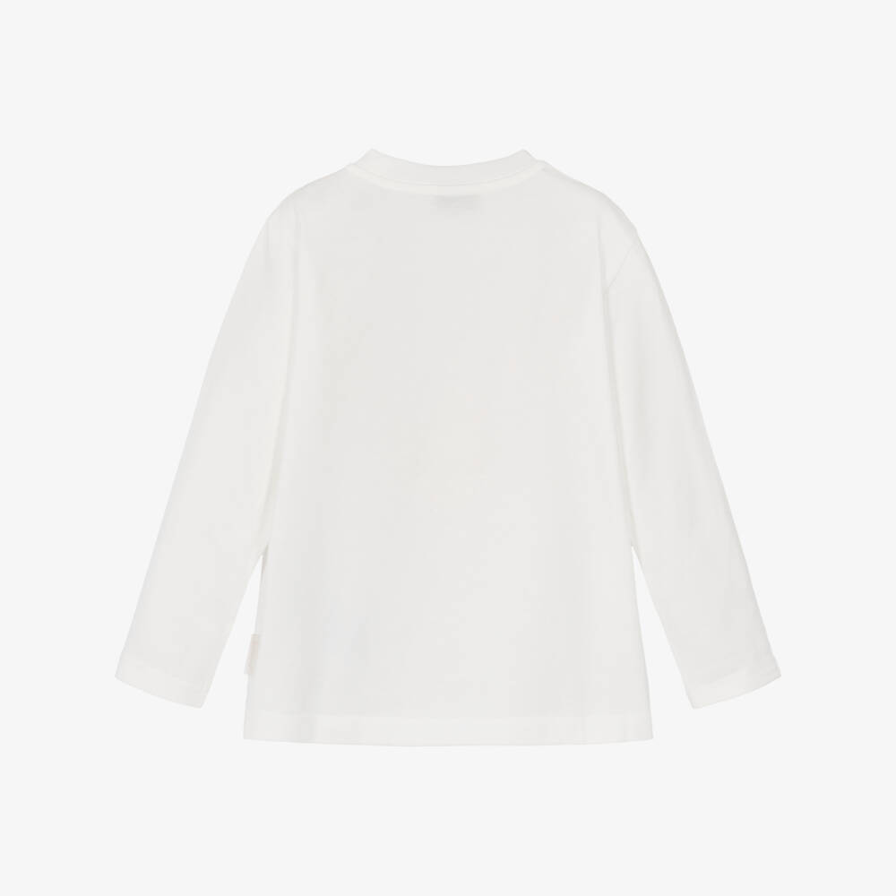 Moncler Enfant-Boys White Organic Cotton Triple Logo Top | Childrensalon