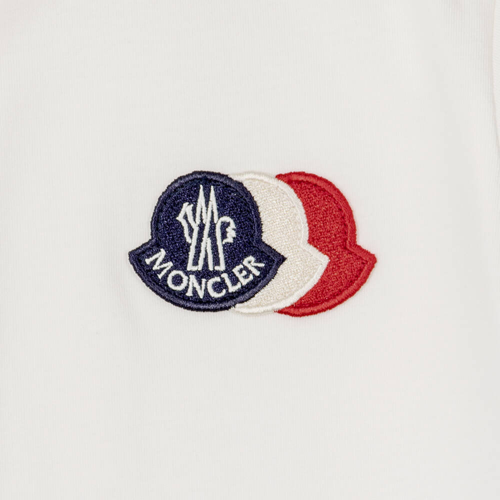 Moncler Enfant-Boys White Organic Cotton Triple Logo Top | Childrensalon