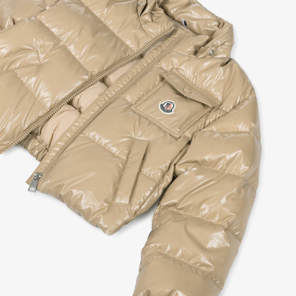 Moncler Enfant-Girls Beige Andro Puffer Jacket with Felt Logo Patch | Childrensalon