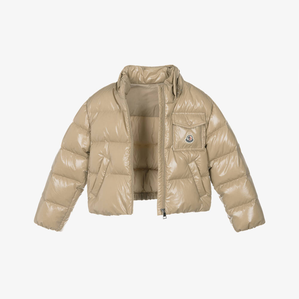 Moncler Enfant-Girls Beige Andro Puffer Jacket with Felt Logo Patch | Childrensalon