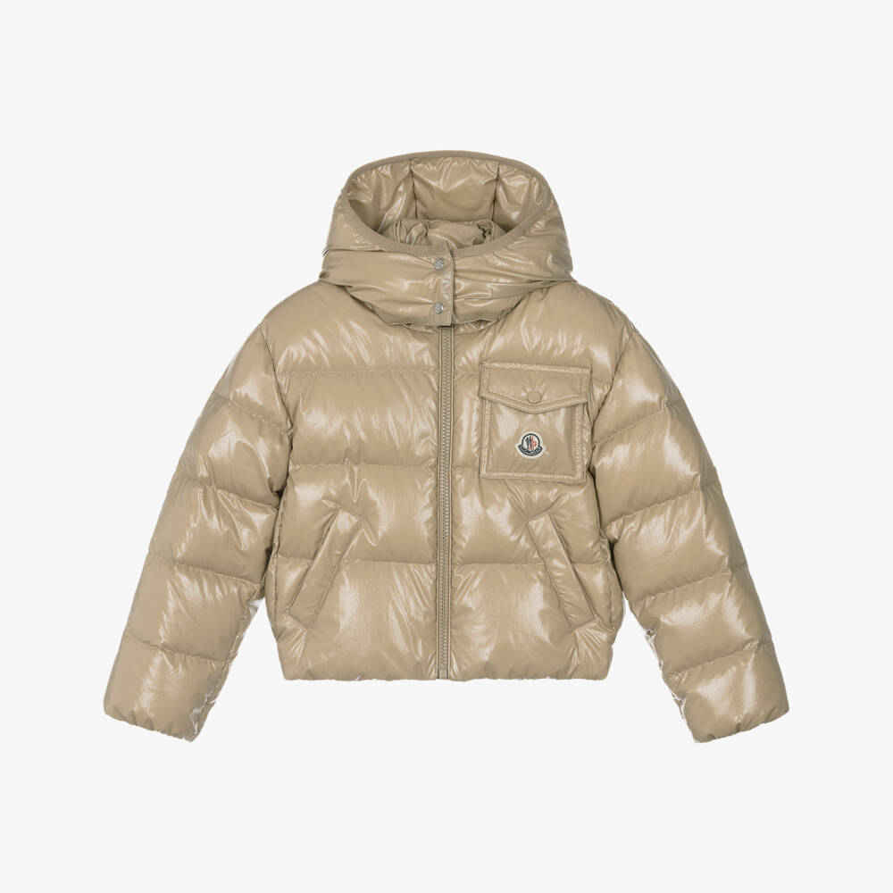 Moncler Enfant-Girls Beige Andro Puffer Jacket with Felt Logo Patch | Childrensalon