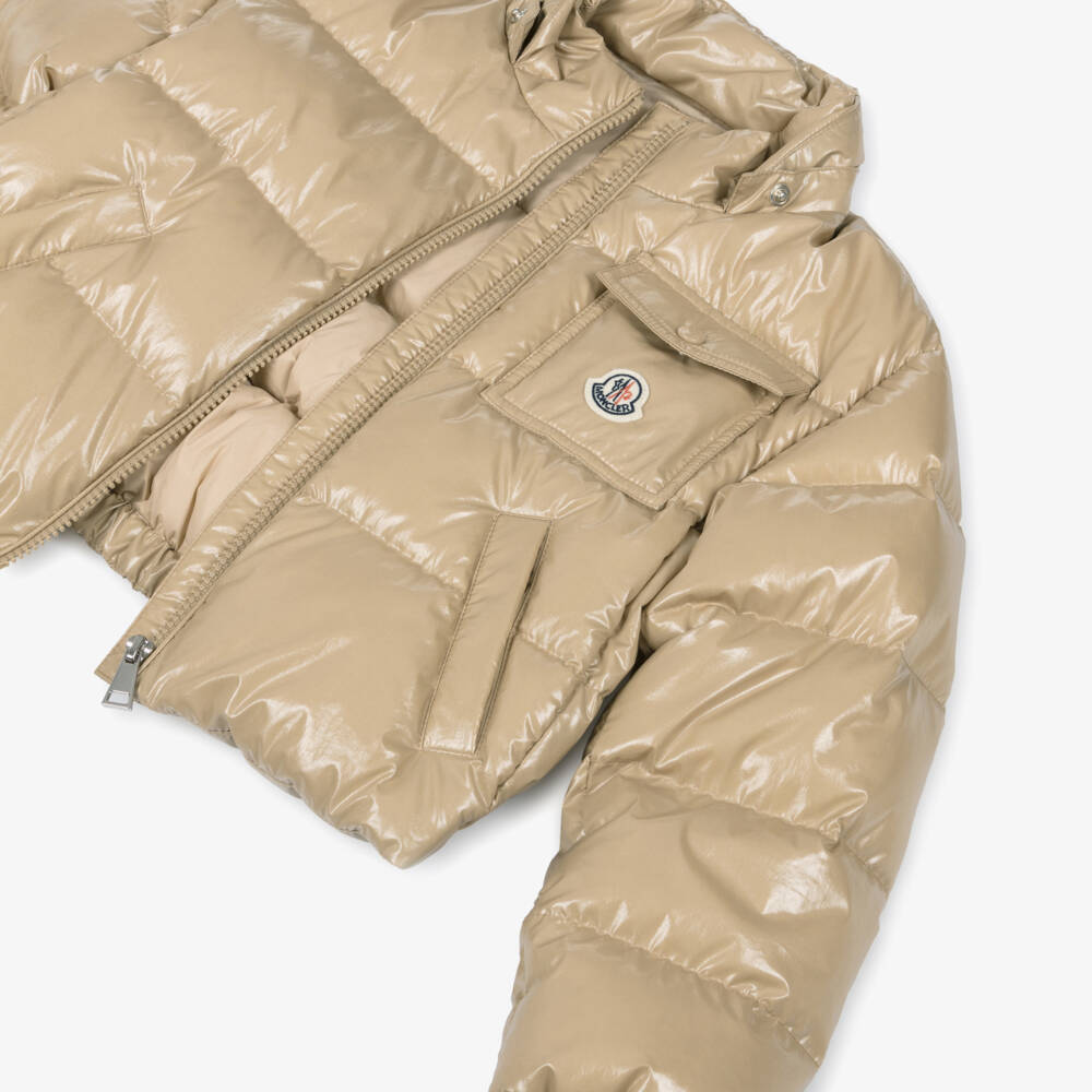 Moncler Enfant-Girls Beige Andro Puffer Jacket with Felt Logo Patch | Childrensalon