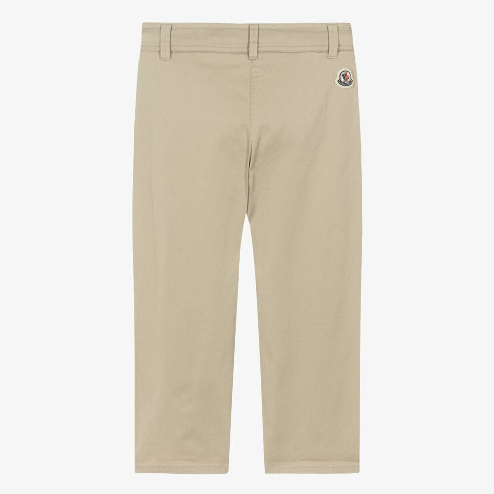 Moncler Enfant-Girls Beige Cotton Twill Pleated Trousers | Childrensalon