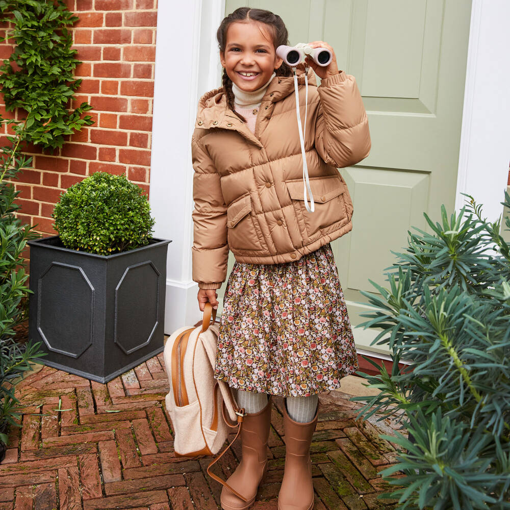 Moncler Enfant-جاكيت مبطن بريش لون بيج للبنات | Childrensalon