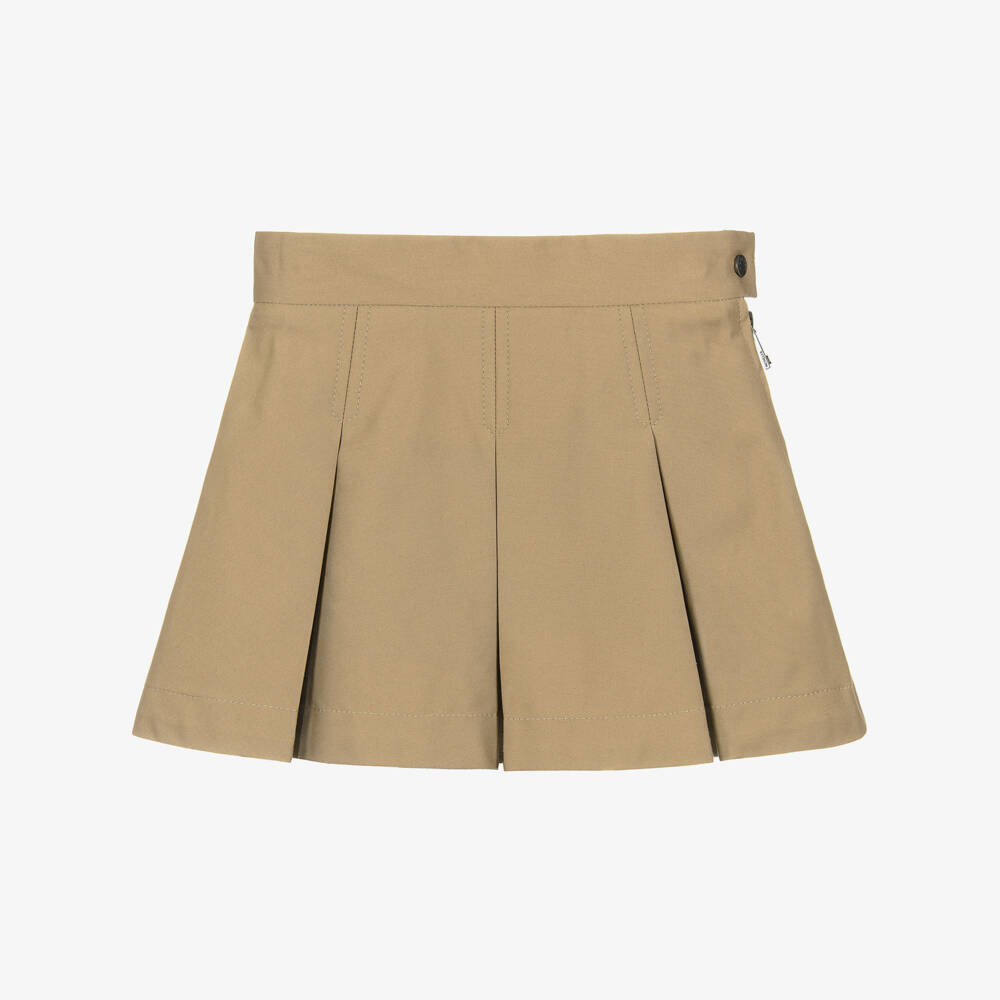 Moncler Enfant-Girls Beige Pleated Cotton Skirt | Childrensalon
