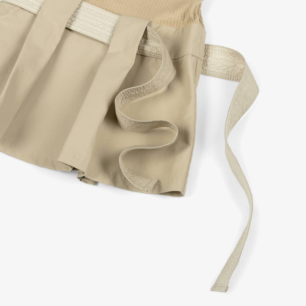 Moncler Enfant-Girls Beige Ribbed Jersey & Cotton Twill Belted Dress | Childrensalon