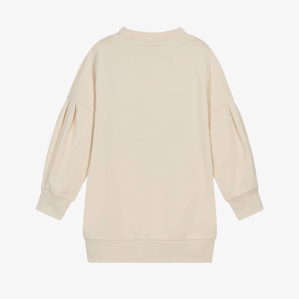 Moncler Enfant- Платье-свитшот бежевое с опущенными плечами для девочек | Childrensalon