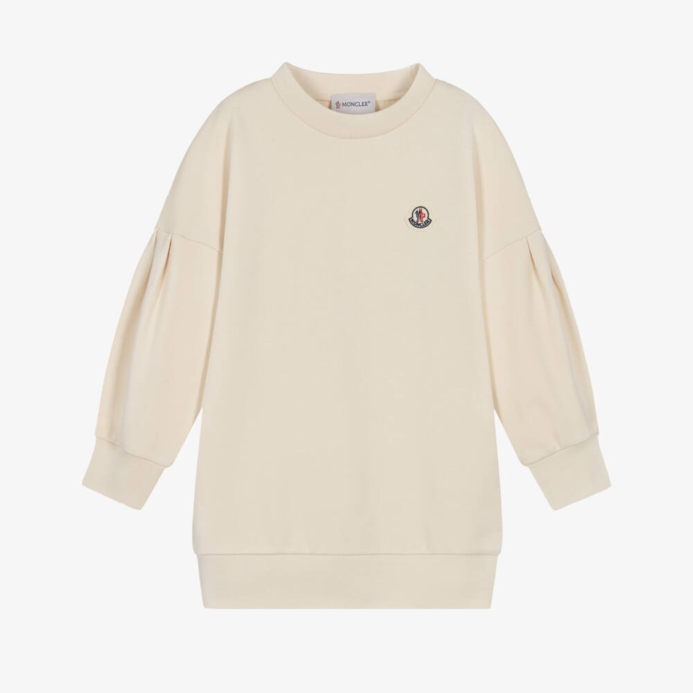 Moncler Enfant-Girls Beige Sweatshirt Dress with Dropped Shoulders | Childrensalon