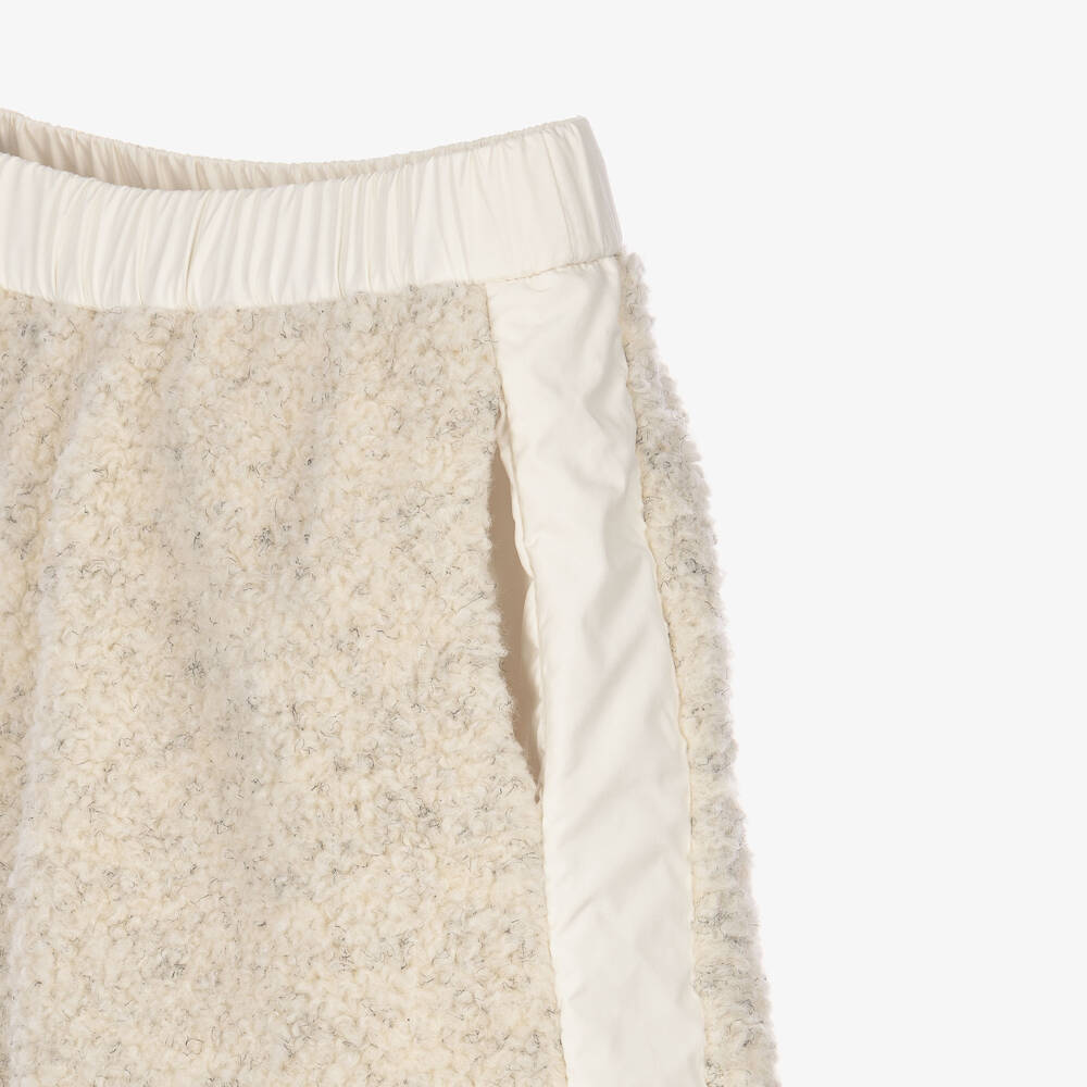 Moncler Enfant-Girls Beige Teddy Fleece Wide Leg Trouser Set | Childrensalon