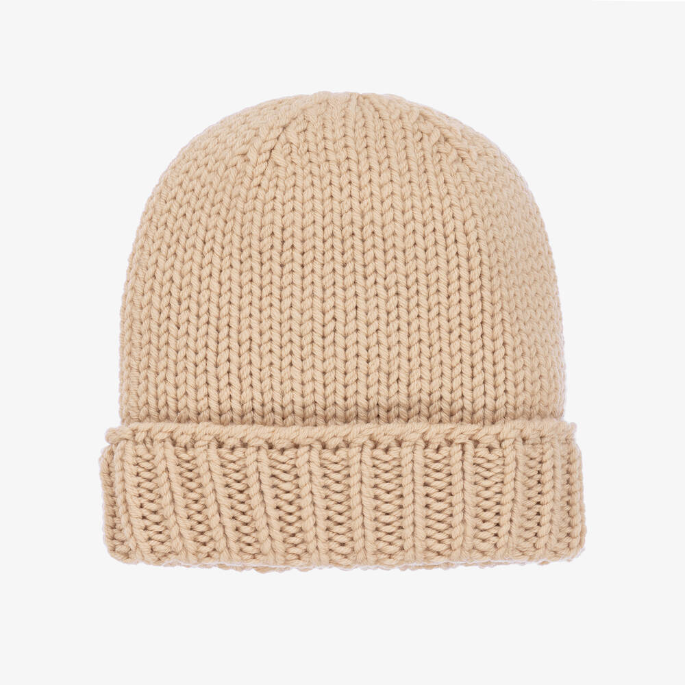 Moncler Enfant-Girls Beige Wool Knit Beanie Hat | Childrensalon