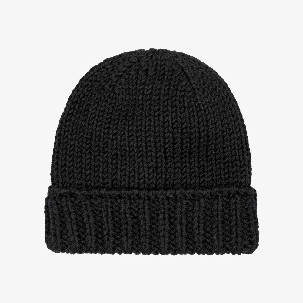 Moncler Enfant-Girls Black Wool Knit Beanie Hat | Childrensalon