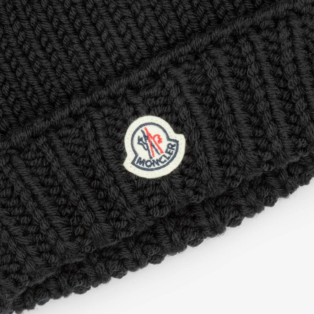 Moncler Enfant-Girls Black Wool Knit Beanie Hat | Childrensalon