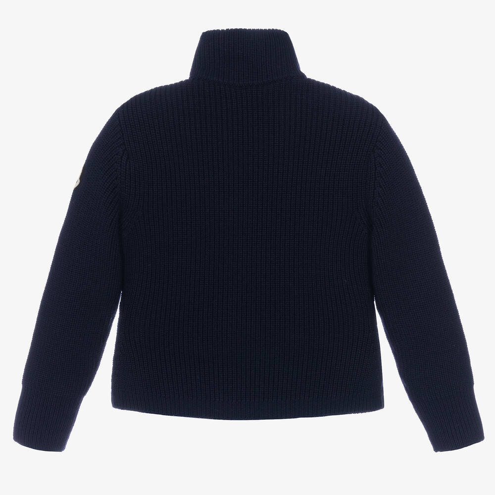 Moncler Enfant-توب بسحّاب صوف بكر لون كحلي مبطن بريش للبنات | Childrensalon