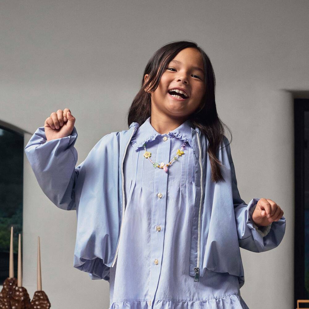 Moncler Enfant-Girls Blue & White Striped Shirt Dress | Childrensalon